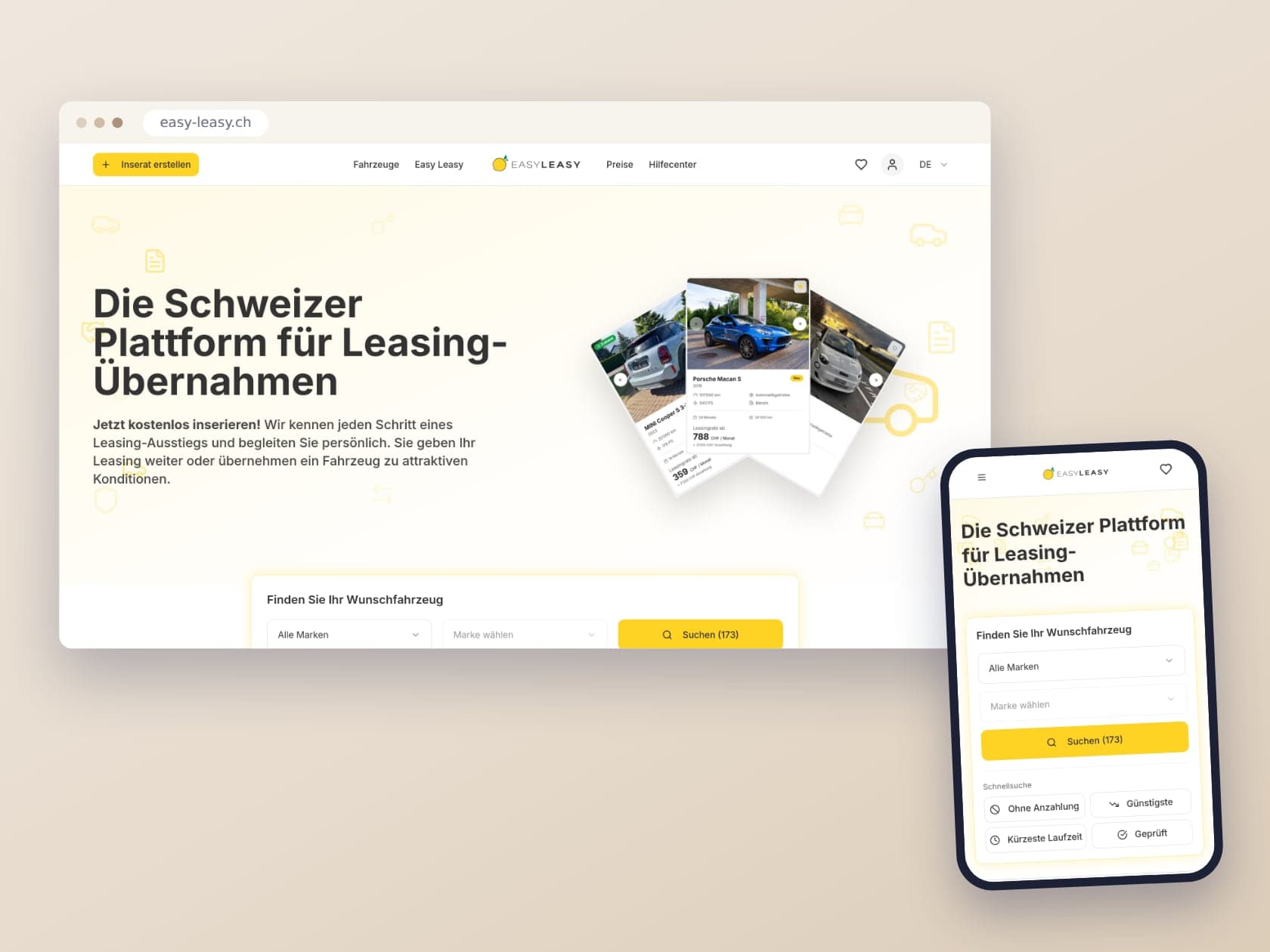 Die Easy-Leasy-Plattform auf Desktop und Smartphone