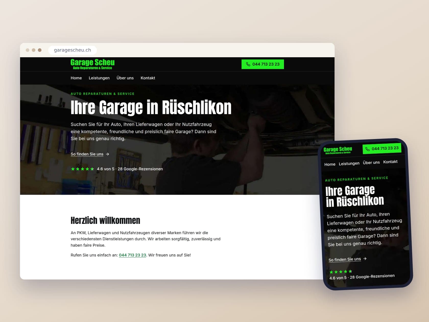 Die Website von Garage Scheu auf Desktop und Smartphone