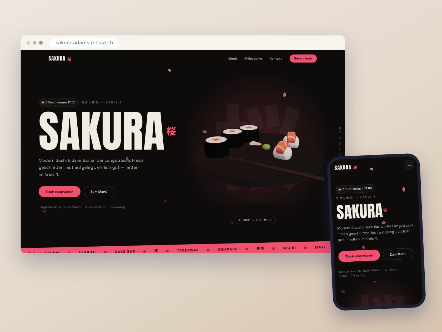 Die Website von Sakura auf Desktop und Smartphone