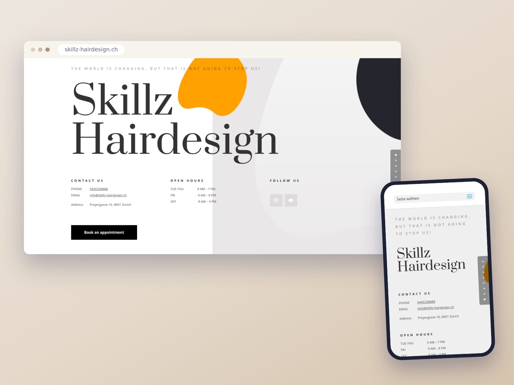 Die Website von Skillz Hairdesign auf Desktop und Smartphone