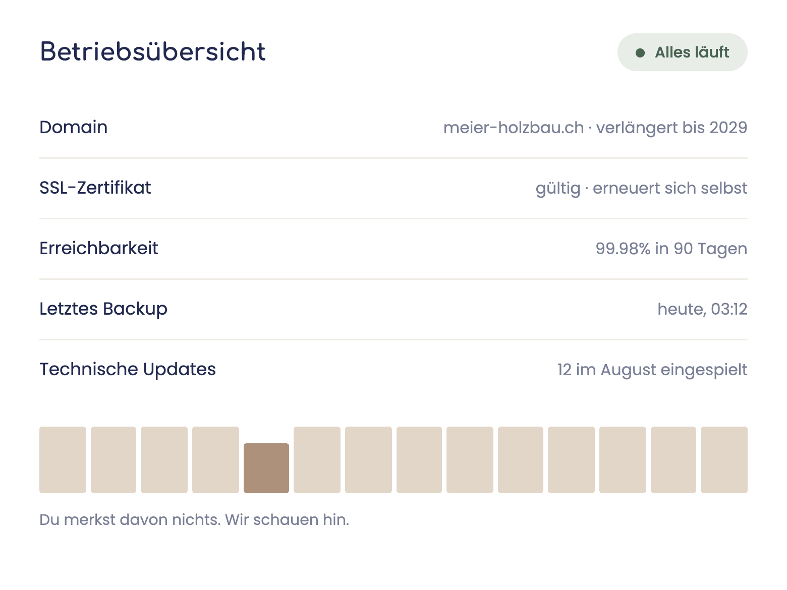Übersicht über Domain, Hosting und Zertifikat