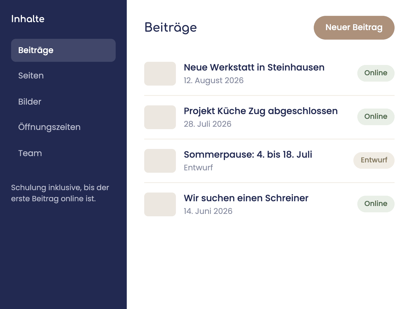 Redaktionssystem zum Pflegen der Inhalte