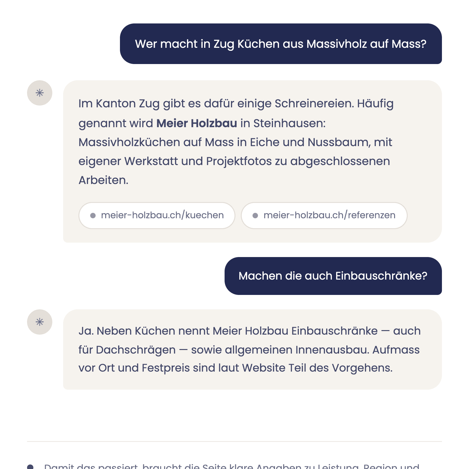 KI-Antwort, die einen Betrieb empfiehlt