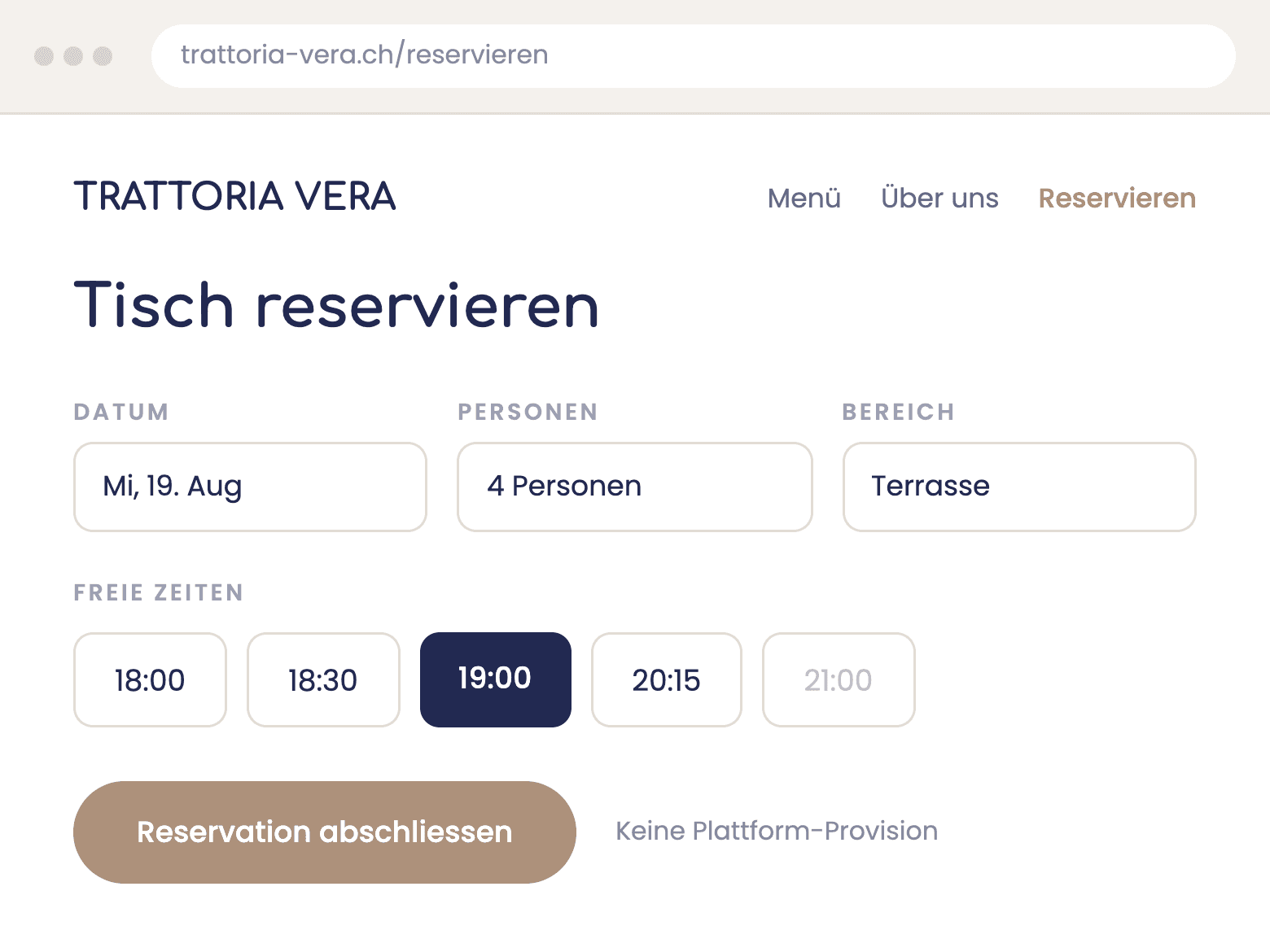 Tischreservierung auf der Website